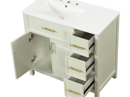 36" Bathroom Vanity With Sink, 2 Doors, 3 Drawers, Rectangular - White