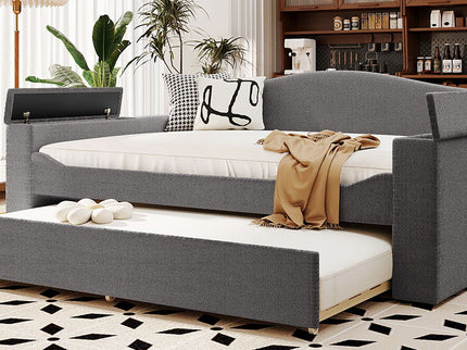 Upholstered Daybed With Storage Armrests, Trundle And Latest Integrated tooth Audio System