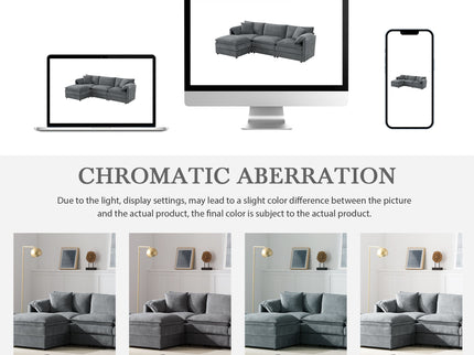 Modular Sectional With Deep And Wide Seat, Cloud Couch Set With Double Cushions Sofa With Movable Ottoman