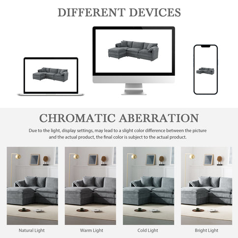 Modular Sectional With Deep And Wide Seat, Cloud Couch Set With Double Cushions Sofa With Movable Ottoman