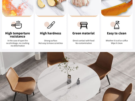 53.15" Modern Artificial Stone Round Carbon Steel Base Dining Table, Can Accommodate 6 People - White / Black