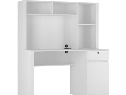 Computer Desk With Hutch & Bookshelf, Wood Executive Desk Teens Student Desk Writing Laptop Home Office Desk With Drawers, 3 Ac Outlets And 2 USB Charging Ports, Study Laptop Table For Home - White