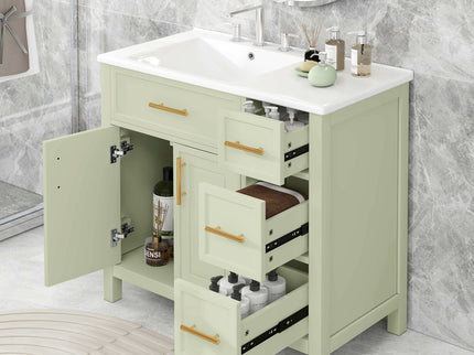 36" Bathroom Vanity With Sink, 2 Doors, 3 Drawers, Rectangular - White