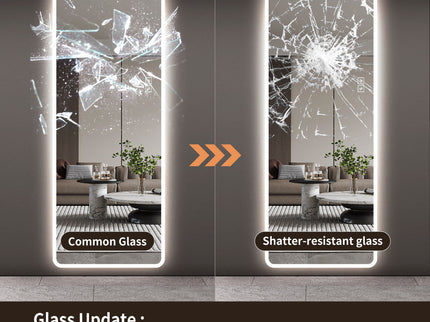 LED Full Length Mirror With Lights, Wall Mounted Full Body Mirror, Dimmable 3 Color Lighting, Anti Fog, Shatter Proof, Memory Function - Clear