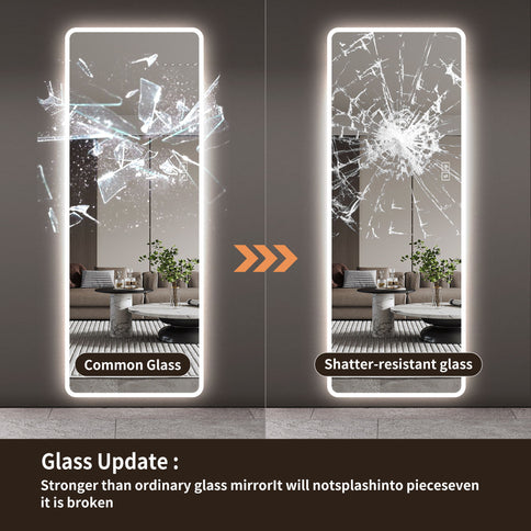 LED Full Length Mirror With Lights, Wall Mounted Full Body Mirror, Dimmable 3 Color Lighting, Anti Fog, Shatter Proof, Memory Function - Clear