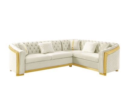 L Shaped Chesterfield Sectional Sofa With Stainless Steel Accents