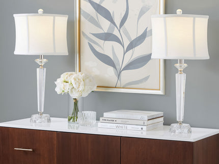 Diamond - Torch Contemporary Crystal Table Lamp (Set of 2) - Clear / Off White / Polished Nickel