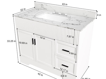 Bathroom Vanity Set, Fluted Cabinet, Soft Close Doors & Drawers, 3 Faucet Holes, Sink Included - White