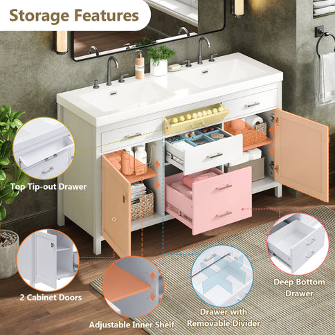 Bathroom Vanity Cabinet Only With Soft Closing Doors & Drawers, Adjustable Shelves - White