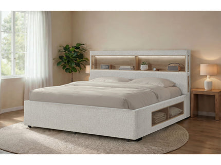 Sacha - Bed With LED And Bookcase Headboard, Built In Siderail Storage