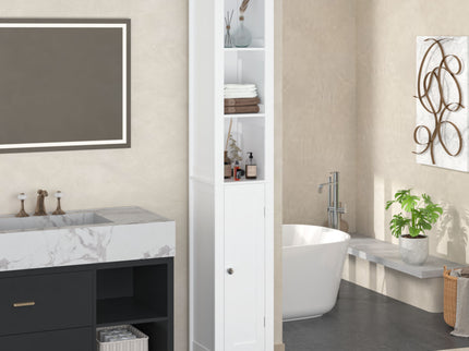Slim Tall Bathroom Storage Cabinet With Adjustable Shelves, Anti Tip Freestanding Cabinet - White