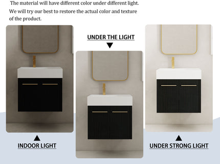 Modern Wall Mounted Bathroom Vanity With Thick Edge Resin Sink And Storage Rack