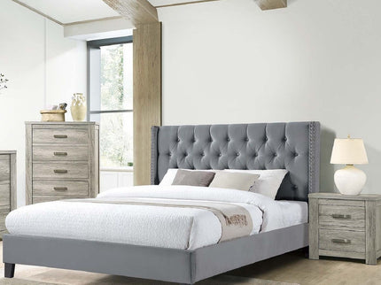Modern Diamond Tufted Headboard Bed With Nailhead Trim