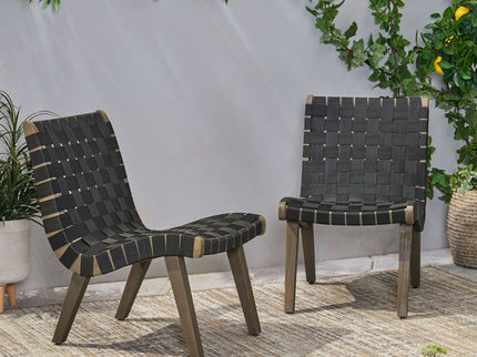 Lounge Chair With Stunning Rope Weave Design, (Set of 2) - Black