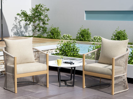 Modern Curved Aluminum Lounge Chair With Stylish Rope Weave Design And Cushioned Comfort For Outdoor