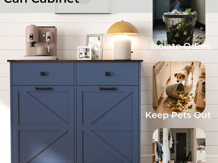 Double Tilt Out Trash Cabinet With Hideaway Drawer And Barn Door Style