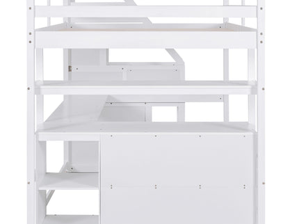Loft Bed With Desk, Shelves, 2 Drawers, Storage Staircase