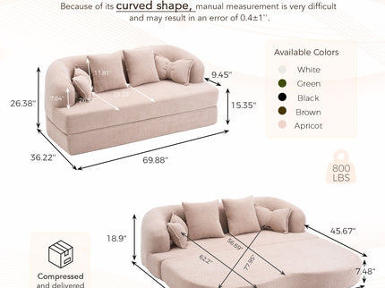 Foldable Sofa Bed, Boneless Couch Convertible Sleeper With 4 Pillows