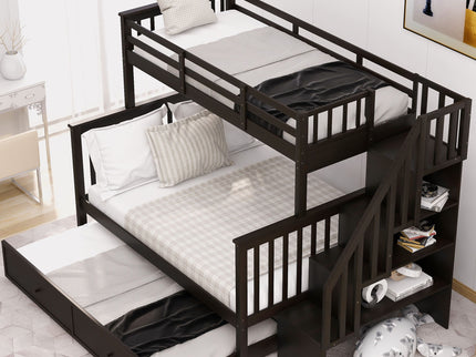 Bunk Bed With Twin Size Trundle, Storage And Guard Rail For Bedroom