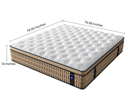 14" King Mattress Hotel Collection Hybrid Mattress With Gel Memory Foam & Pocket Springs - Brown / White