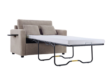 Sleeper Sofa With Foldable Mattress, USB Ports, Side Table & Storage Pocket