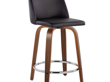 Toriano - Mid Century Modern Fixed Height Counter Stool With Swivel With Round Footrest (Set of 2)
