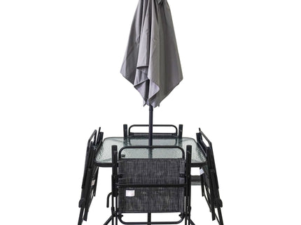 Outdoor Patio Dining Set For 4 People, Metal Patio Furniture Table And Chair Set With Umbrella - Black