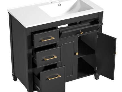 Modern Bathroom Vanity With Ceramic Sink, Freestanding, One Tip Out Drawer, 3 Side Drawers, Adjustable Shelf