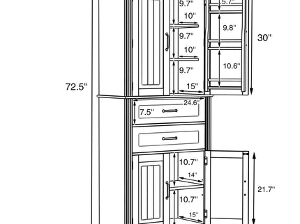 Multi Functional Storage Cabinet With Adjustable Shelves, 2 Drawers, Door Shelves