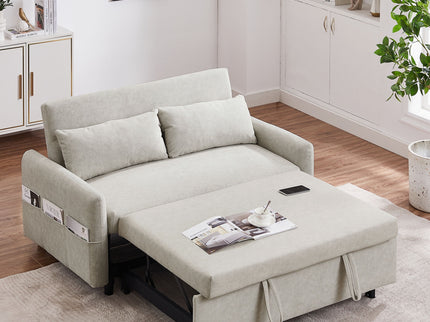 Pull Out Sleep Sofa Bed Loveseats Sofa Couch With Adjsutable Backrest, Storage Pockets, 2 Soft Pillows, USB Ports For Living Room, Bedroom, Apartment, Office