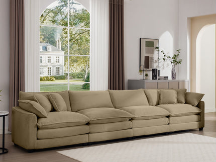 Modern Upholstered 4 Seater Fabric Sofa With Arm And Throw Pillows