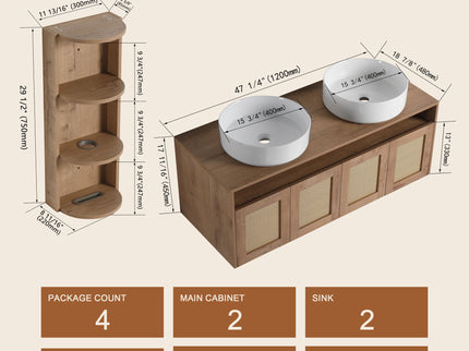 Bathroom Vanity With Art Sink And Storage Rack, Float Mounting Design