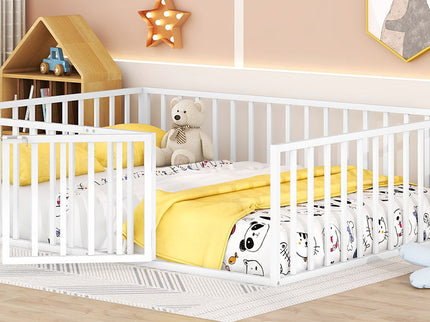 Metal Floor Bed Frame With Fence And Door
