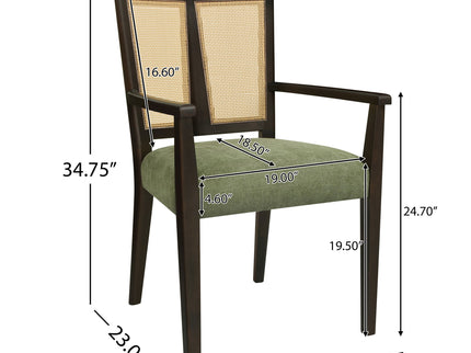 Mid Century Modern Arm Dining Chair Set With Rattan Backrest