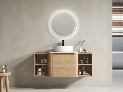 Wall Mounted Bathroom Vanity With Art Sink, 2 Storage Shelves, Soft Close Door