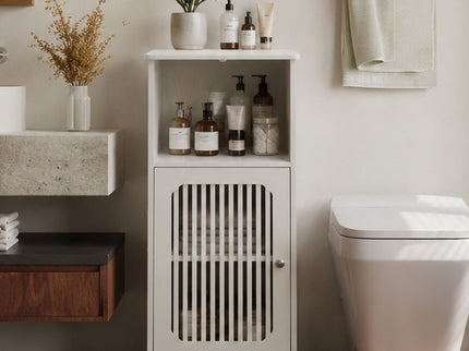 Louvered Door Bathroom Low Cabinet With Multi Layer Storage - White
