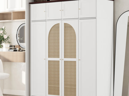 8 Door Armoire Wardrobe With Adjustable Shelves And Hanging Rod