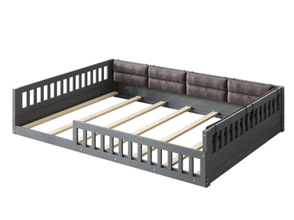 Upholstered Platform Bed With Guardrail And Pillow