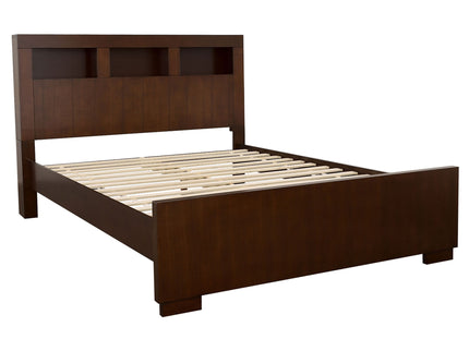 Copper - Eastern King LED Storage Bookcase Bed With Built In Shelves - Cappuccino