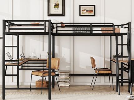 Twin Loft Bed With 2 Built In Desks, Mission Style - Black