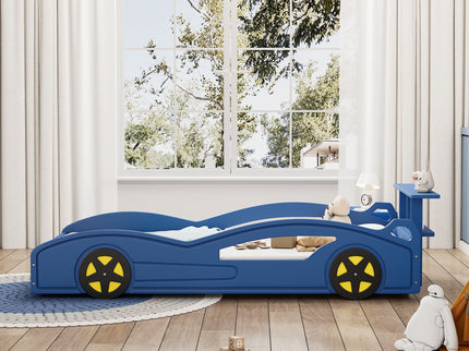 Wooden Race Car Bed, Car Shaped Platform Twin Bed With Wheels For Teens