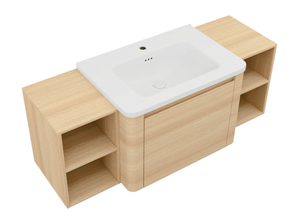 Wall Mounted Bathroom Vanity With Sink, Storage Shelves & Soft Close Door