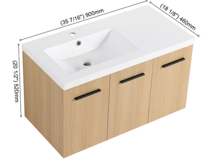 Wall Mounted Floating Bathroom Vanity With Sink, 3 Door Modular Cabinet
