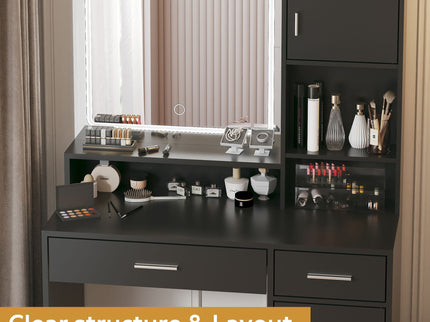 Vanity Desk With Mirror And LED Light Strip, Dressing Table With Large Drawer, 3 Level Storage Dresser & 3 Lighting Modes Adjustable Brightness, Suitable For Bedroom