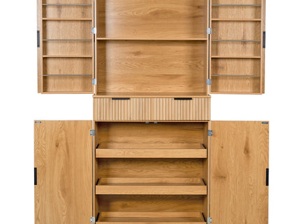 Fluted Kitchen Pantry Cabinet With 3 Keyboard Drawers & 6 Door Shelves Adjustable