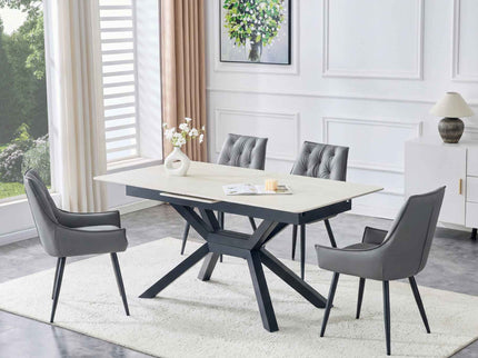 Rectangular Extendable Dining Table With Geometric X Frame, Kitchen Table For Dining Room - Beige