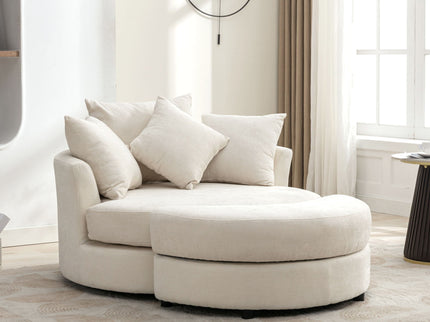 360° Swivel Accent Barrel Chair With Storage Ottoman & 4 Pillows, Modern Leisure Chair Round Accent For Living Room
