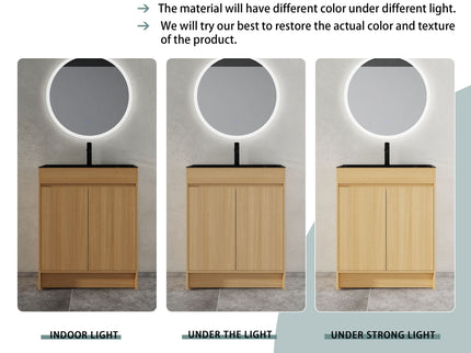 28" Freestanding Bathroom Vanity With Sink, Soft Close Doors - Oak