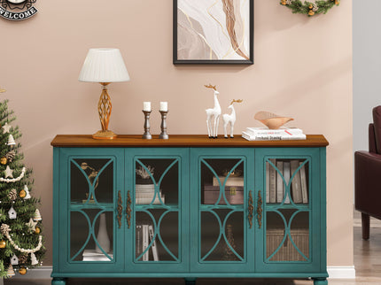 Elegant 4 Door Cabinet With Tempered Glass Doors