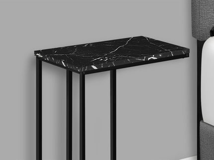 Accent Table, C - Shaped, Marble Look Modern Design - Black